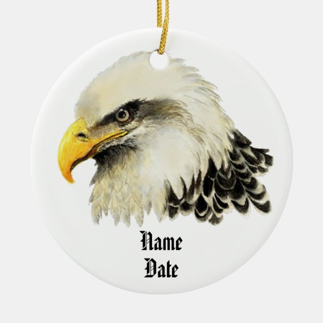 Ornamento De Cerâmica Nome Personalizado, Águia Americana Nunca Esquece (Frente)