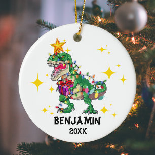 Ornamento De Cerâmica Nome Personalizado Ano Dinossauro Natal