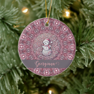 Ornamento De Cerâmica Nome Personalizado Bastante Quente Snowman Mandala