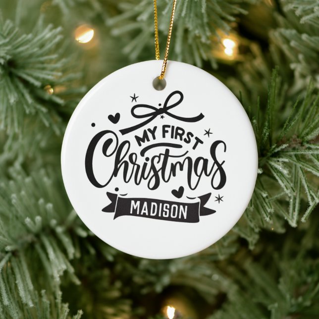 Ornamento De Cerâmica Nome Personalizado Bebê Personalizado Primeiro Nat (Árvore)