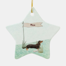 Ornamento De Cerâmica Nome personalizado Black & Tan Dachshund Pet Dog