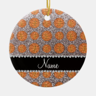 Ornamento De Cerâmica Nome personalizado: bolas de basquete de brilho pr