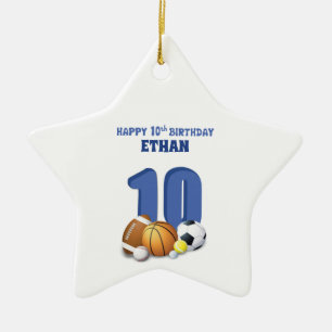 Ornamento De Cerâmica Nome Personalizado Boy 10º Aniversário de Esport