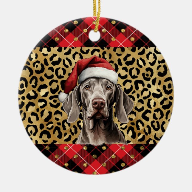 Ornamento De Cerâmica Nome personalizado Cachorro do Weimaraner Santa ha (Frente)