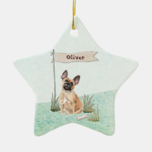 Ornamento De Cerâmica Nome Personalizado Cão-De-Pé-De-Lã Francês