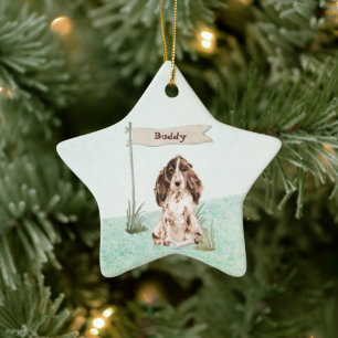 Ornamento De Cerâmica Nome Personalizado Cão de Pet do Cocker Spaniel