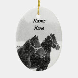 Ornamento De Cerâmica Nome Personalizado Cavalo Foto de Festa de Natal