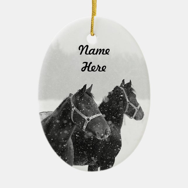 Ornamento De Cerâmica Nome Personalizado Cavalo Foto de Festa de Natal (Frente)