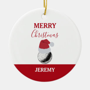 Ornamento De Cerâmica Nome Personalizado da Bola de Golf de Natal