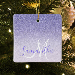 Ornamento De Cerâmica Nome Personalizado da Glitter Roxo Moderno