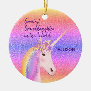 Ornamento De Cerâmica Nome Personalizado da Maior neta do Rainbow Unicó