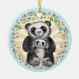 Ornamento De Cerâmica Nome personalizado da mamãe Panda Bear