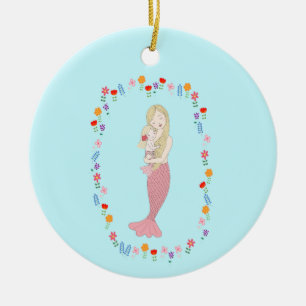 Ornamento De Cerâmica Nome Personalizado da Menina de Sereia de Natal