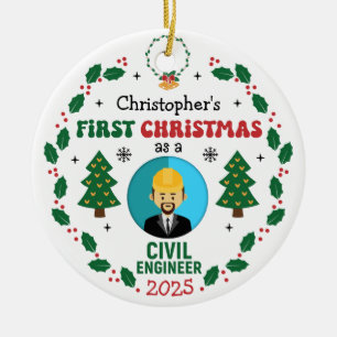 Ornamento De Cerâmica Nome Personalizado da Primeira Árvore de Natal do