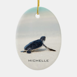 Ornamento De Cerâmica Nome Personalizado da Turtle Beach Journey  Nature