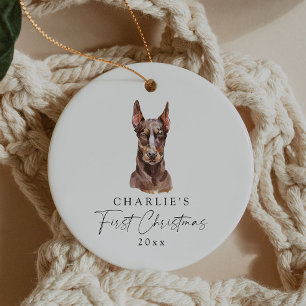 Ornamento De Cerâmica Nome personalizado de cão Doberman Meu primeiro Na