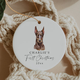 Ornamento De Cerâmica Nome personalizado de cão Doberman Meu primeiro Na