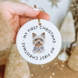 Ornamento De Cerâmica Nome personalizado de cão Yorkie Meu primeiro Nata