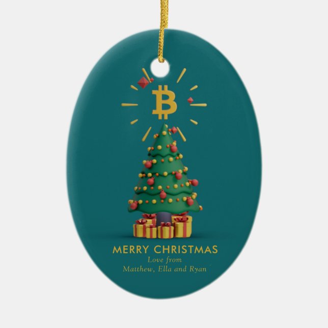Ornamento De Cerâmica Nome Personalizado de Criptomoeda de Natal Merry (Frente)