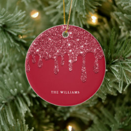 Ornamento De Cerâmica Nome Personalizado de Drivers de Glitter Vermelho
