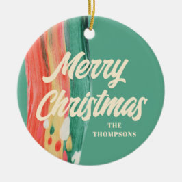 Ornamento De Cerâmica Nome Personalizado de Feliz Natal Moderno da abstr