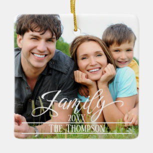 Ornamento De Cerâmica Nome Personalizado de Foto de Natal Elegante da Fa