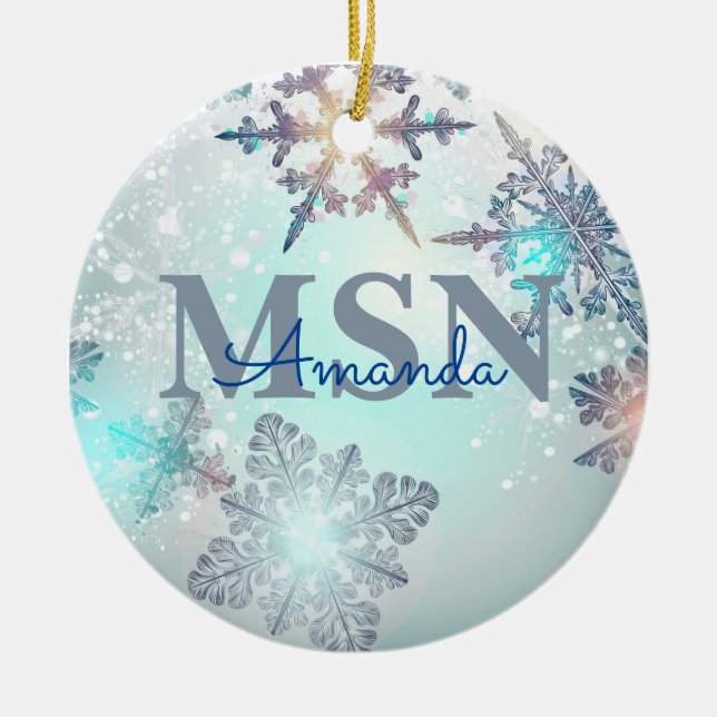 Ornamento De Cerâmica Nome Personalizado de Graduação MSN Correto Azul (Frente)