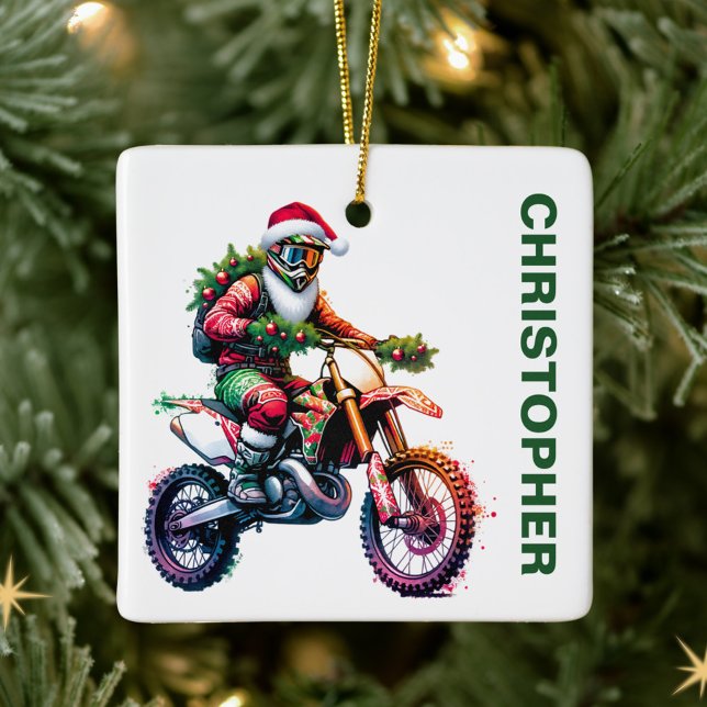 Ornamento De Cerâmica Nome Personalizado de Motocross da Camada de Natal (Criador carregado)