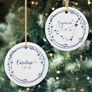 Ornamento De Cerâmica Nome personalizado de Natal Capricórnio Zodiac - S