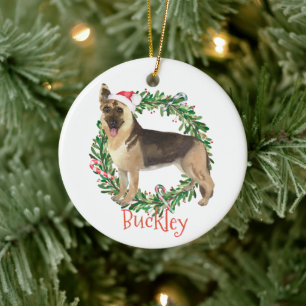 Ornamento De Cerâmica Nome personalizado de Natal do german shepherd