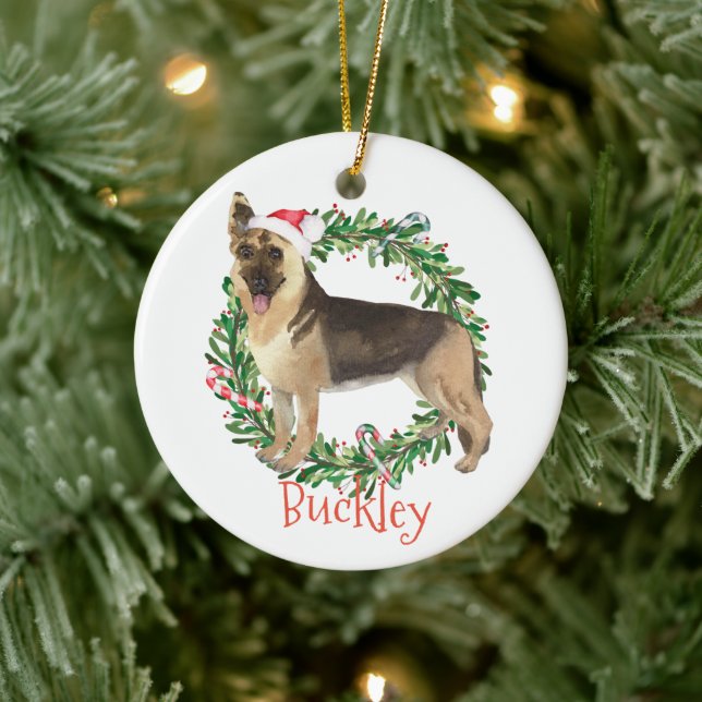 Ornamento De Cerâmica Nome personalizado de Natal do german shepherd (Árvore)