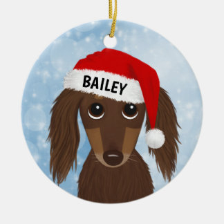 Ornamento De Cerâmica Nome Personalizado de Papais noeis Dachshund de Ch