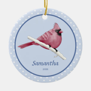 Ornamento De Cerâmica Nome Personalizado de Pássaro Cardinal Azul