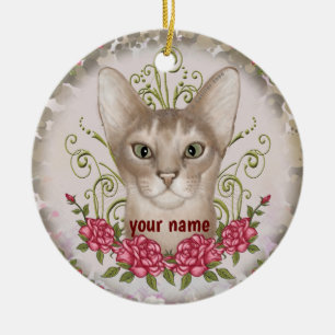 Ornamento De Cerâmica Nome personalizado de Rosas de Cat Abyssinian Orna