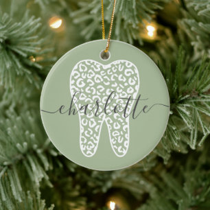 Ornamento De Cerâmica Nome Personalizado Dental Leopard Impressão Dente