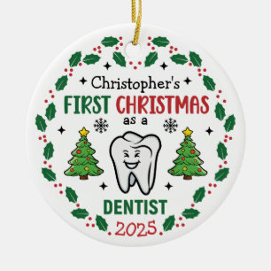 Ornamento De Cerâmica Nome Personalizado Dentist Primeira Ronda de Árvor