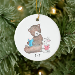 Ornamento De Cerâmica Nome Personalizado do Casal de Leitura de Livros B