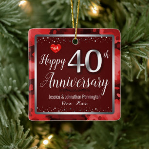 Ornamento De Cerâmica Nome Personalizado do Feliz 40º Aniversário de Cas