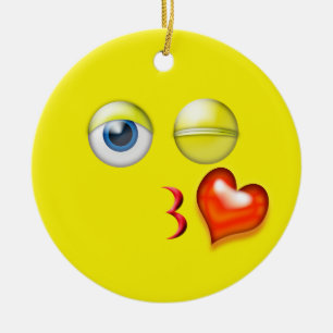 Ornamento De Cerâmica Nome Personalizado do Kiss Emoji Amarelo