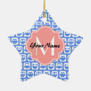 Ornamento De Cerâmica Nome Personalizado do Monograma de Coral Padrão de