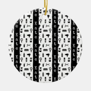 Ornamento De Cerâmica Nome PERSONALIZADO do Padrão do Salon & Barber Ha