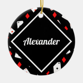 Ornamento De Cerâmica Nome Personalizado do Padrão do Tema do Poker Verm