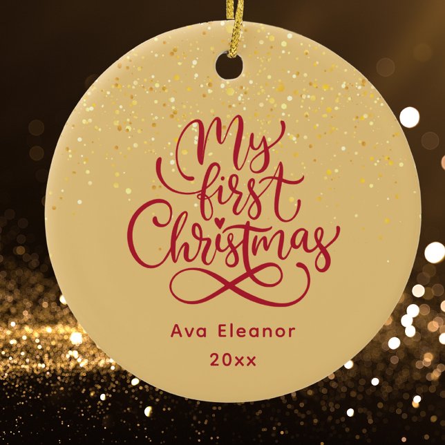 Ornamento De Cerâmica Nome Personalizado do Primeiro Natal do Bebê Elega (Criador carregado)