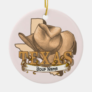 Ornamento De Cerâmica Nome personalizado do Texas Cowboy