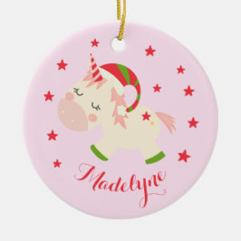 Ornamento De Cerâmica Nome Personalizado do Unicórnio de Natal