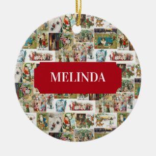 Ornamento De Cerâmica Nome Personalizado do Xmas de Colagem Antiquada de