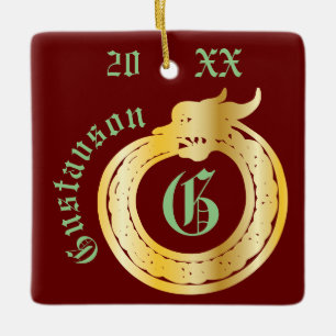 Ornamento De Cerâmica Nome Personalizado e Estilo Celular Monograma Ouro