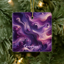 Ornamento De Cerâmica Nome Personalizado Efeito de Pintura Roxo Vibrante