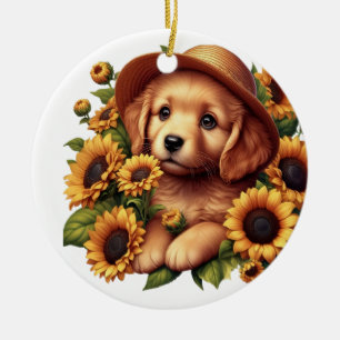 Ornamento De Cerâmica Nome personalizado filhote vestindo um chapéu gira