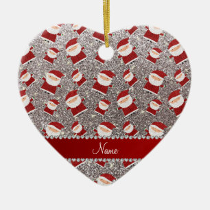 Ornamento De Cerâmica Nome personalizado glitter prateado santas